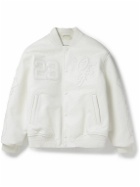 Off-White - Natlover Oversized Logo-Appliquéd Full-Grain Leather Varsity Jacket - White