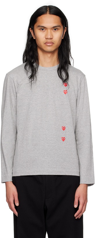 Photo: COMME des GARÇONS PLAY Gray Vertical Heart Long Sleeve T-Shirt