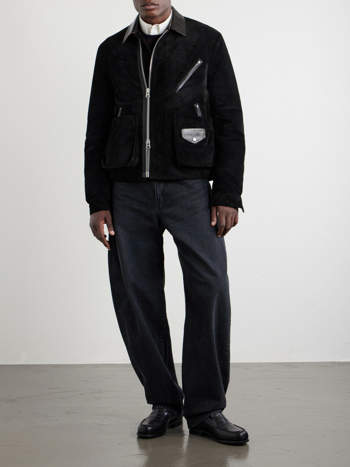 Sacai - Leather-Trimmed Suede Jacket - Black