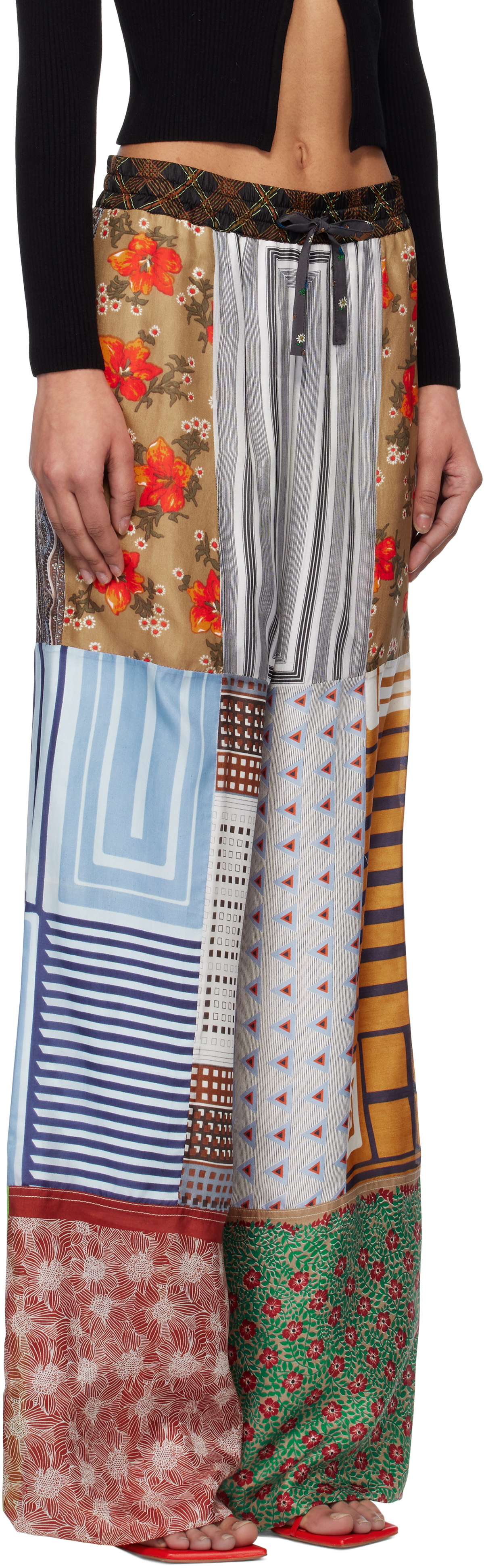 Marine Serre Multicolor Regenerated Silk Scarves Drawstring Trousers