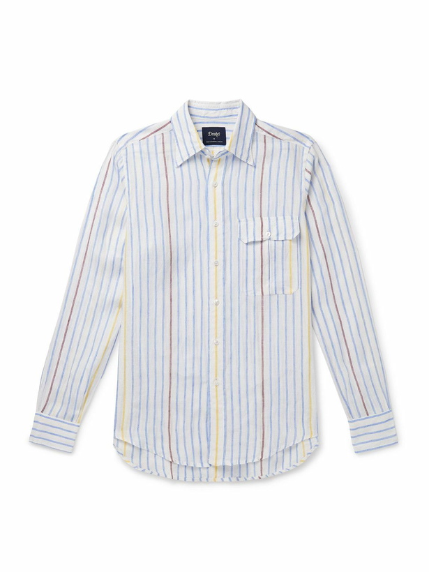 Photo: Drake's - Striped Linen Shirt - Blue