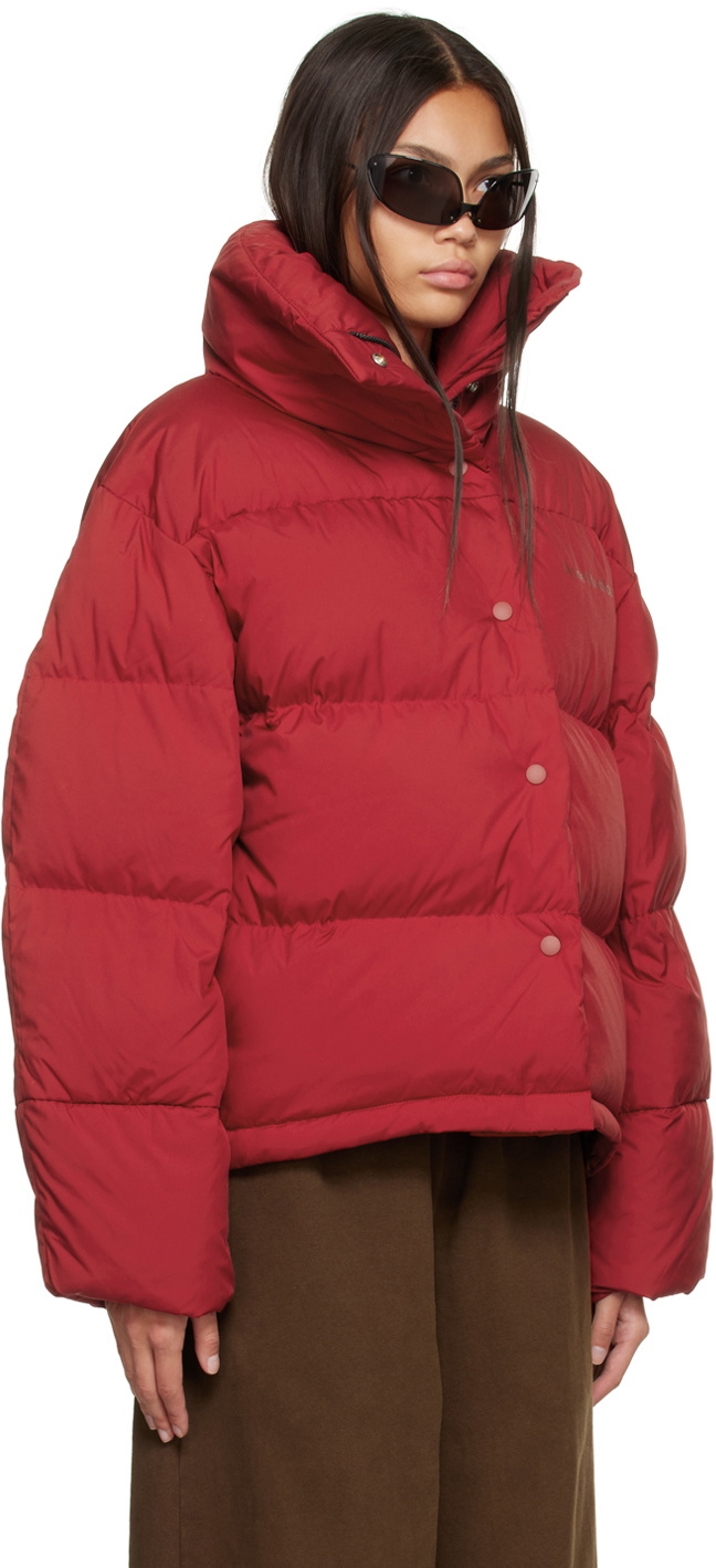 Red puffer down on sale jacket