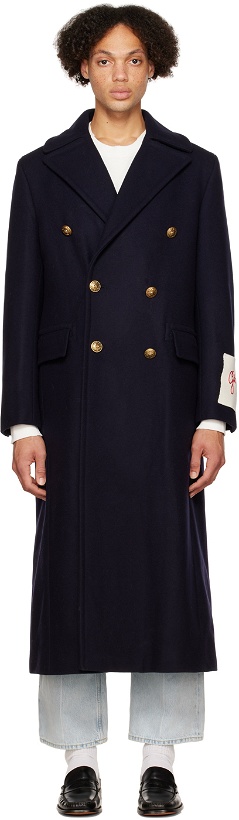 Photo: Golden Goose Navy Double-Breasted Coat