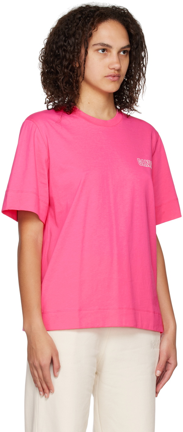 GANNI Pink Crewneck T-Shirt GANNI