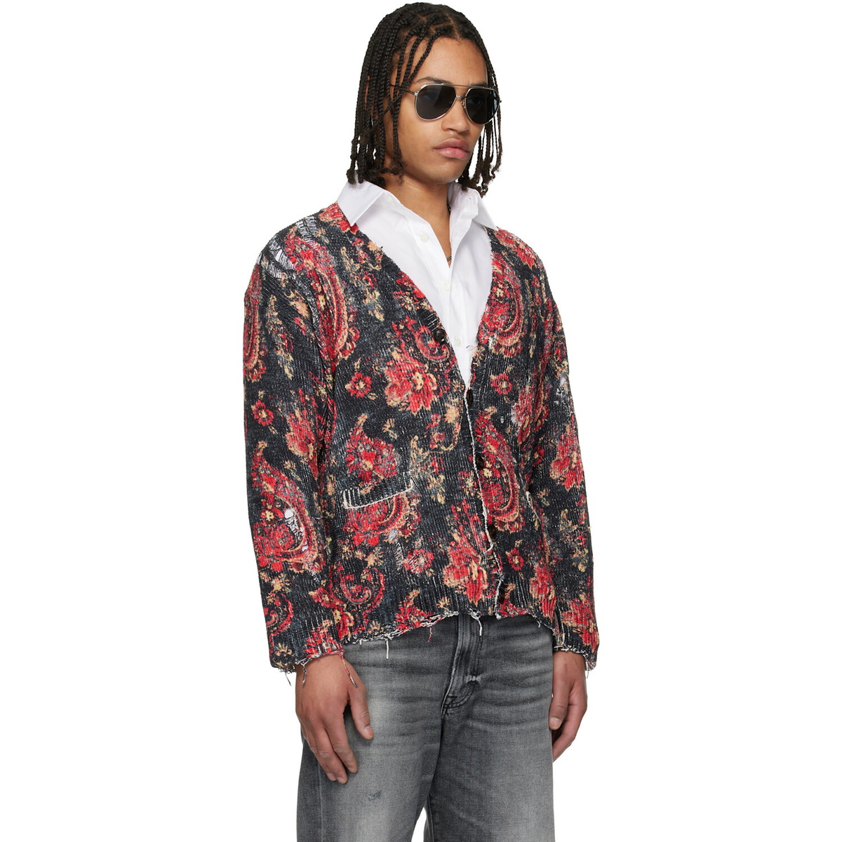 R13 Black & Red Printed Boyfriend Cardigan