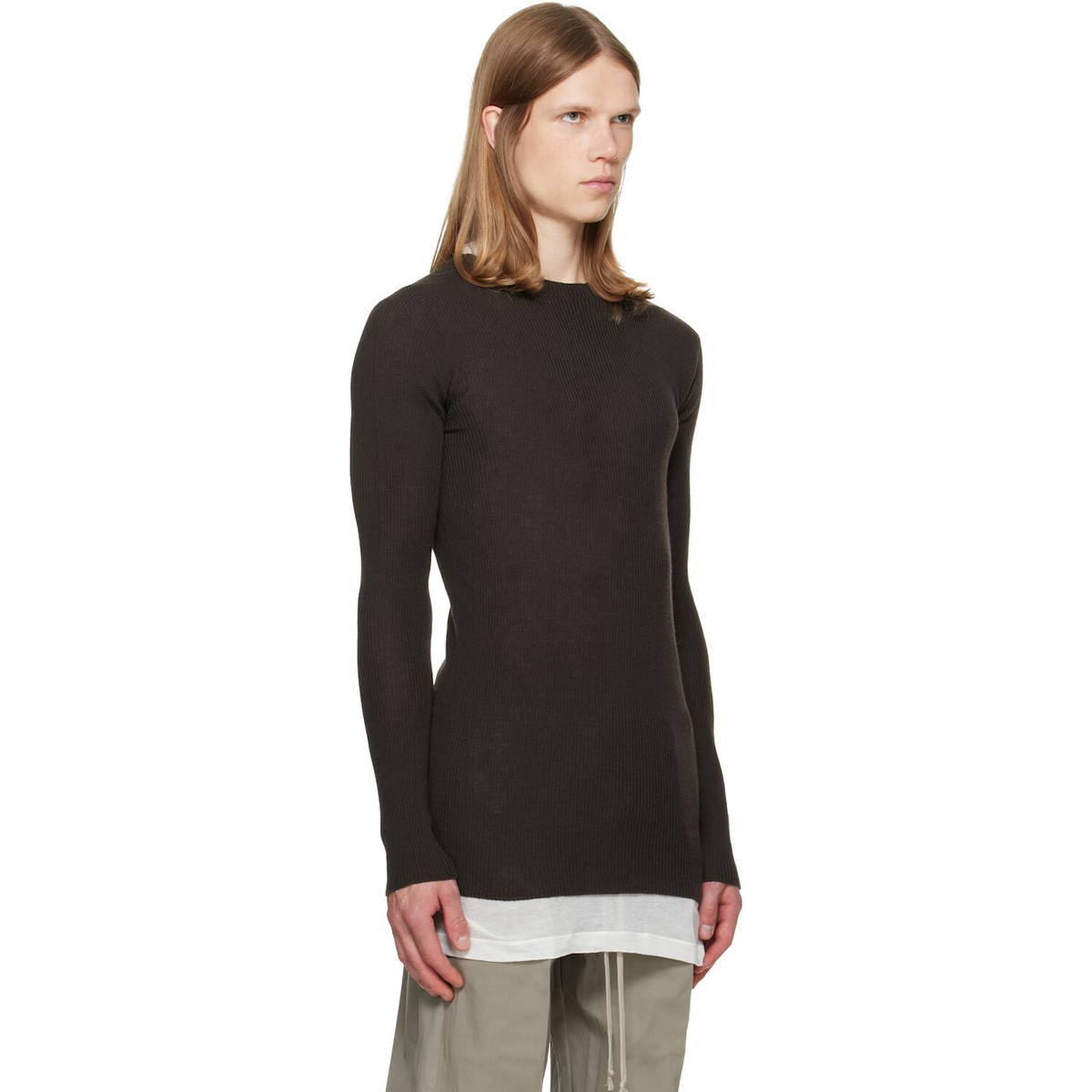 Rick Owens Brown Tower Ribbed Round Neck Sweater