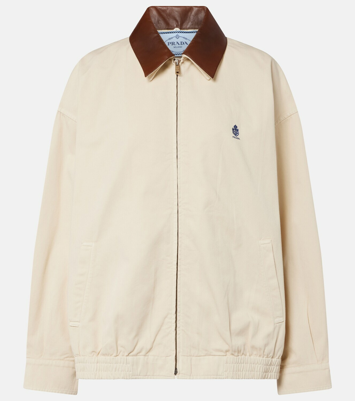 Prada Leather-trimmed oversized cotton blouson jacket