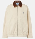 Prada Leather-trimmed oversized cotton blouson jacket
