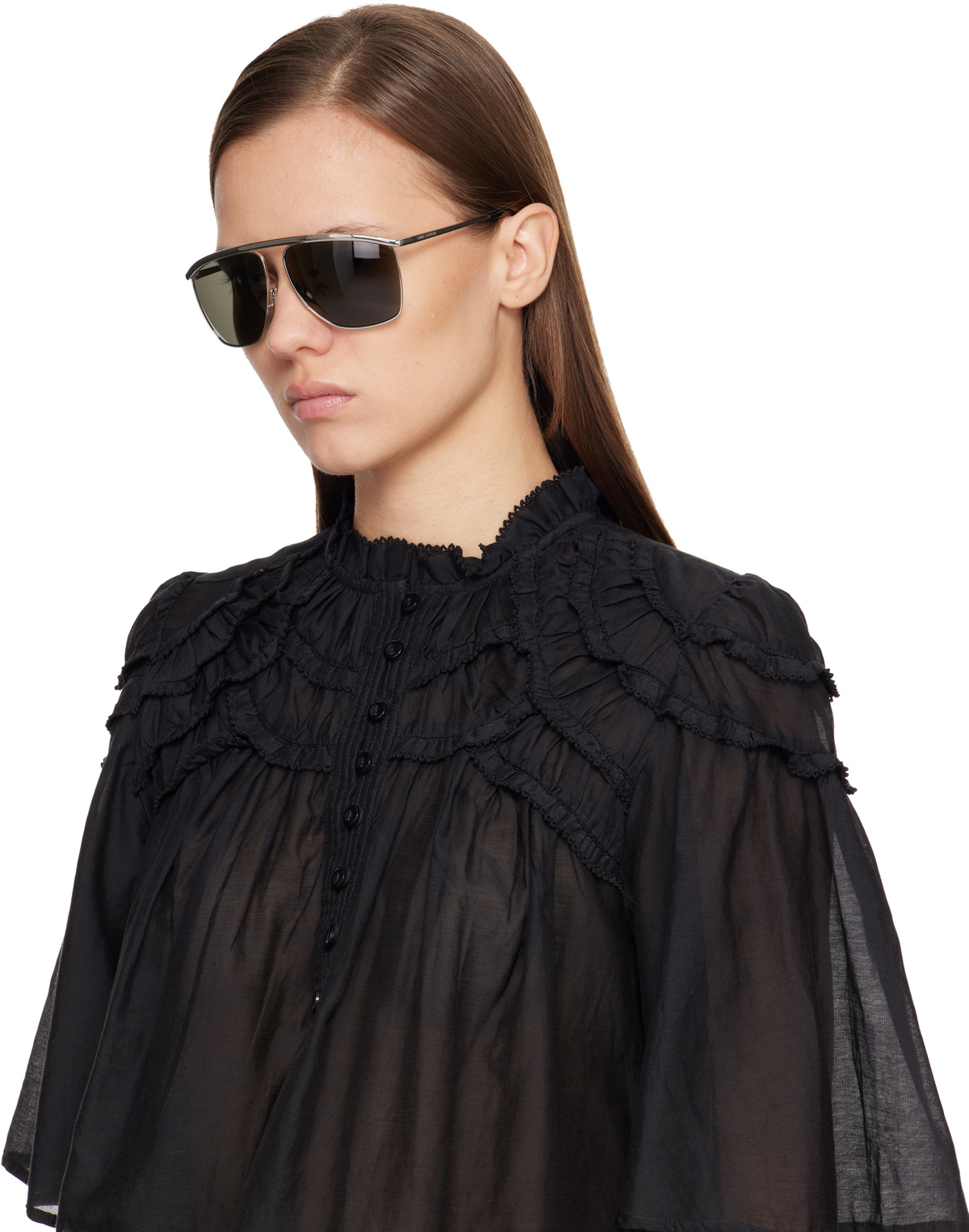 Saint Laurent Women 'Sl 820' Metallic Aviator Sunglasses With Nylon Lenses And Curved Top Bar In Metal Woman
