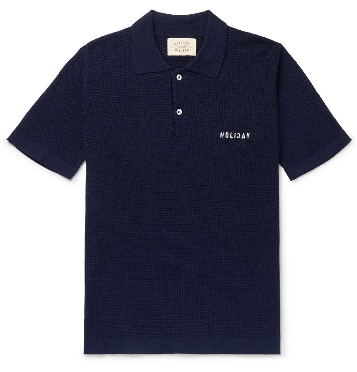 Photo: Holiday Boileau - Slim-Fit Logo-Embroidered Virgin Wool Polo Shirt - Blue