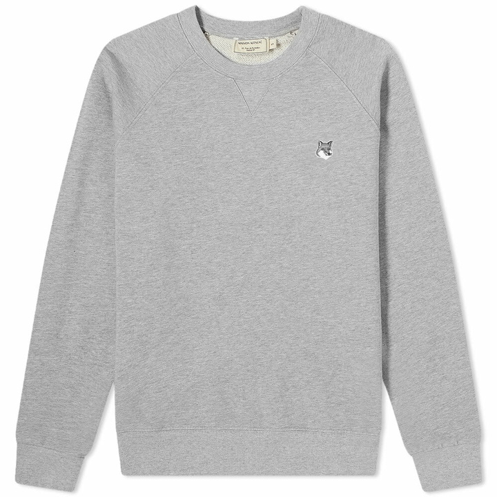 Photo: Maison Kitsuné Men's Grey Fox Head Patch Classic Crew Sweat in Grey Melange