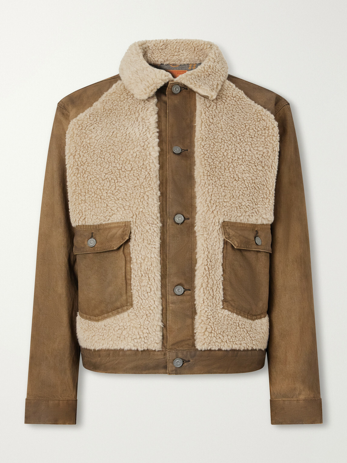 RRL - Fleece-Trimmed Denim Jacket - Brown