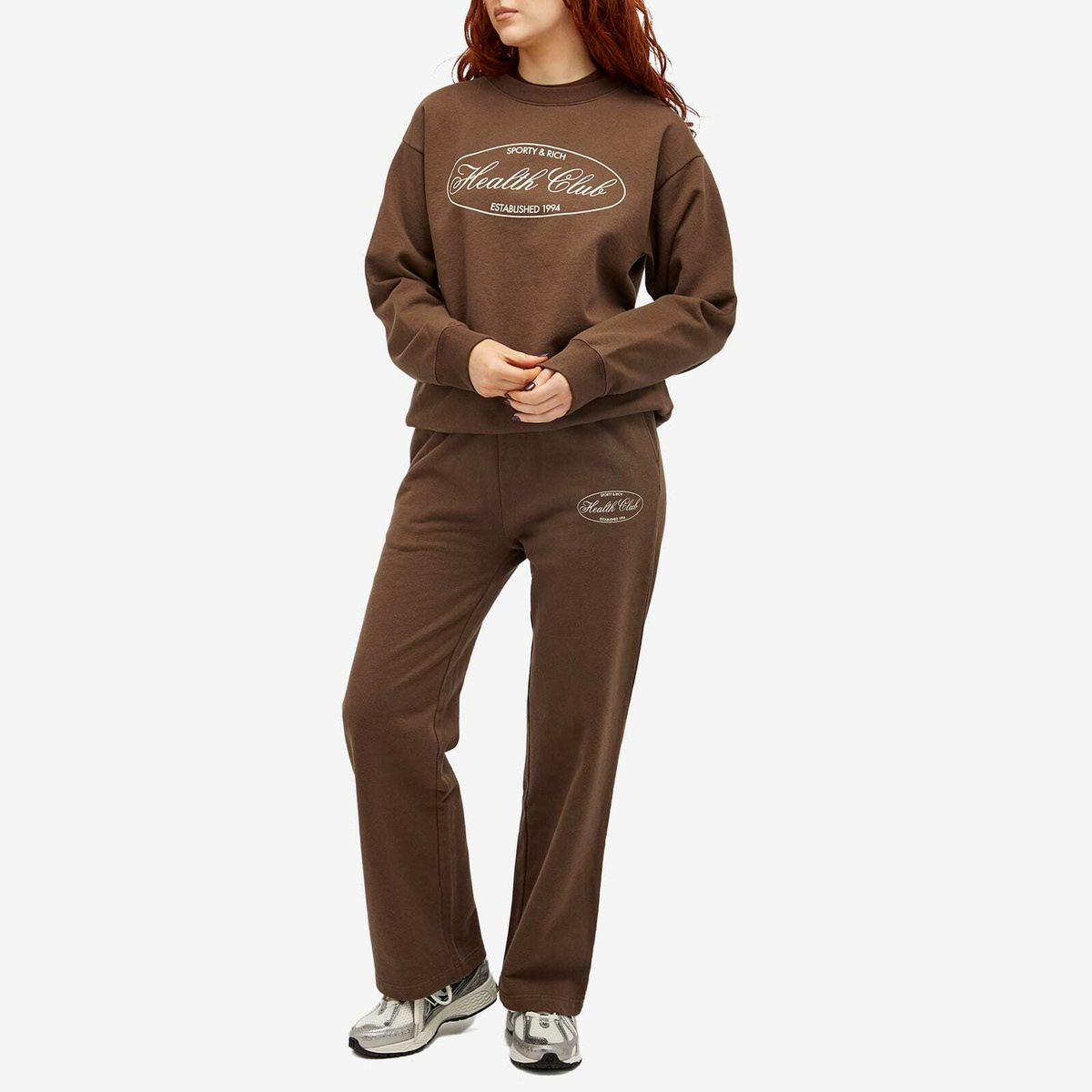Sporty & Rich Women's Oval Health Crewneck in Chocolate Cream