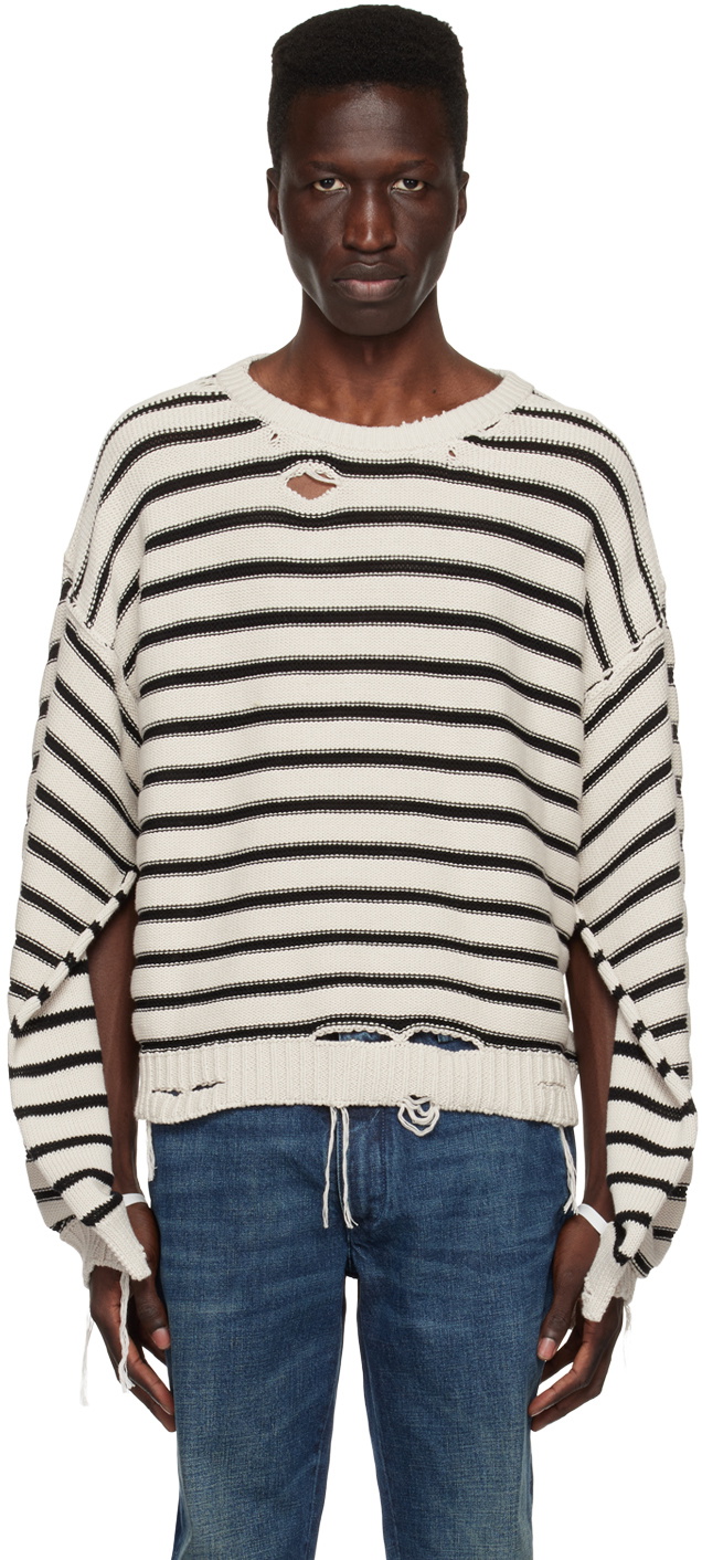 【送料&関税込】MM6 Maison Margiela Denim Striped Wool Sleev MM6 Maison Margiela Sweater with striped pattern | Women's