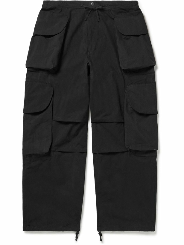 Photo: Entire Studios - Gocar Wide-Leg Cotton-Blend Drawstring Cargo Trousers - Black