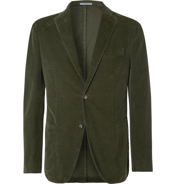 Photo: Boglioli - Army-Green K-Jacket Slim-Fit Unstructured Cotton-Blend Corduroy Suit Jacket - Green
