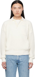 Ralph Lauren Purple Label White Silk Linen Polo Sweater