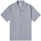 Sunspel Men's Cotton Linen Short Sleeve Shirt in Light Navy Melange