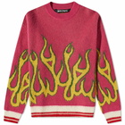 Palm Angels Men's Flames Intarsia Crew Knit in Fuchsia/Yellow