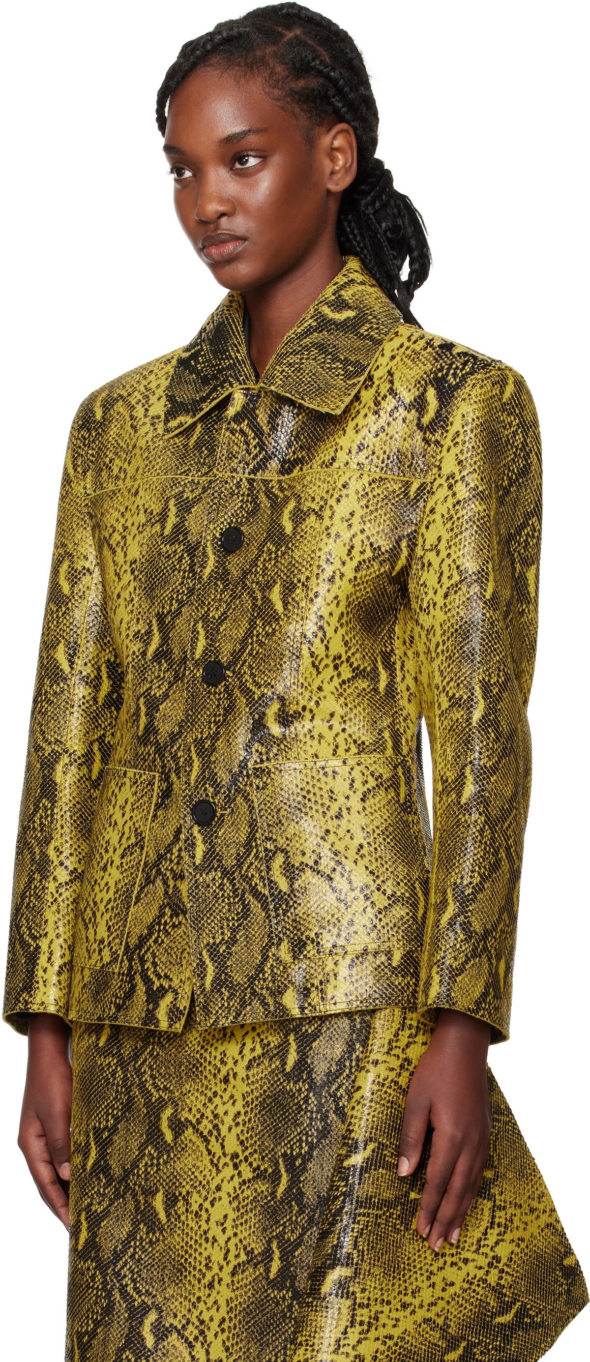 LU'U DAN Black & Yellow 'Year of the Snake' Creep Leather Jacket