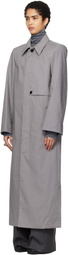 ALAINPAUL Gray Scarf Collar Trench Coat