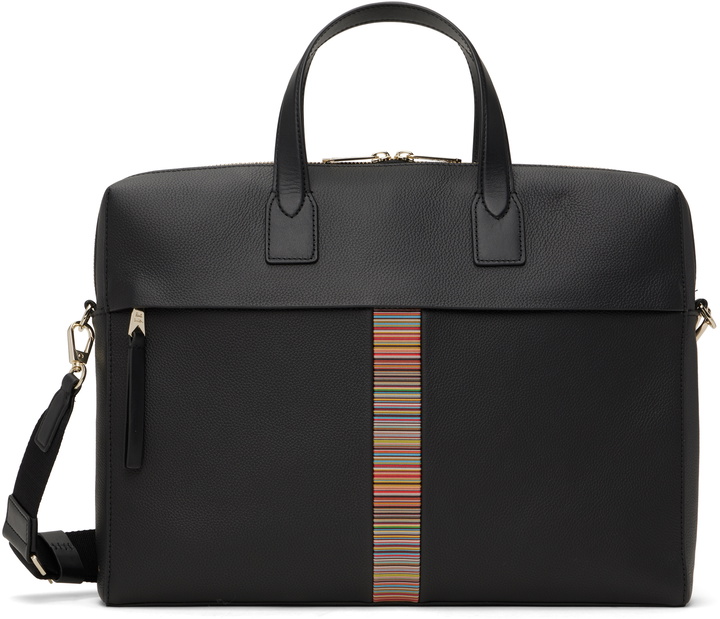 Photo: Paul Smith Black Leather Signature Stripe Trim Folio Briefcase