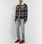 AMIRI - Shearling-Trimmed Checked Mohair-Blend Jacket - Blue