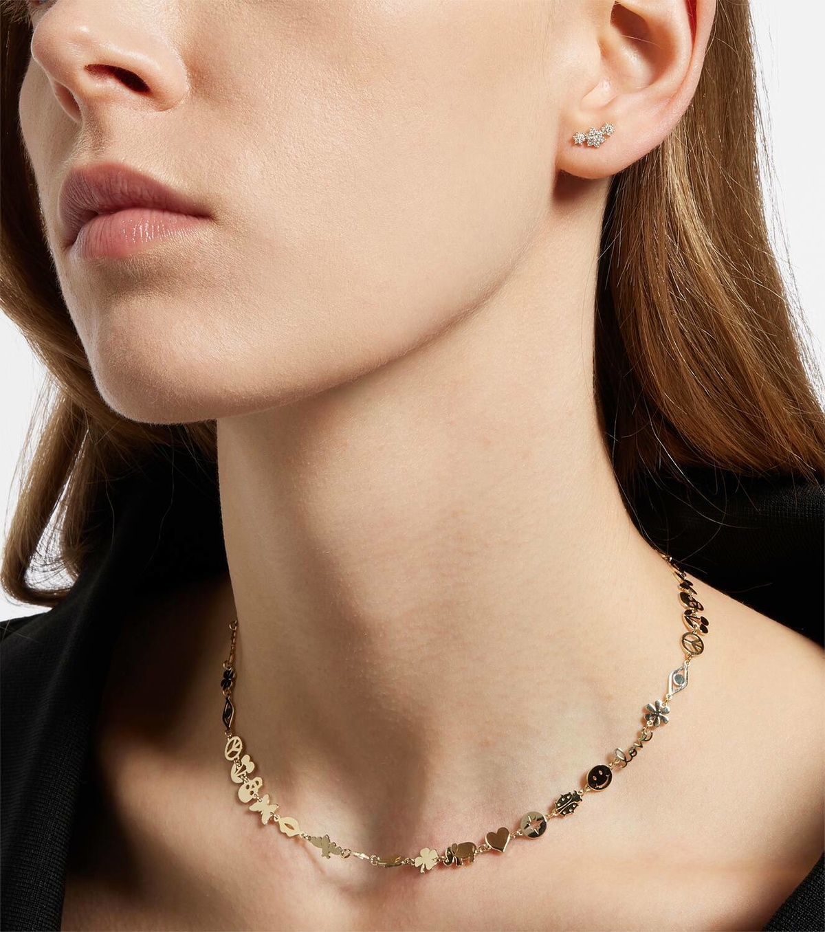 Maria Tash Three Flower Garland 14kt gold single earring with diamonds