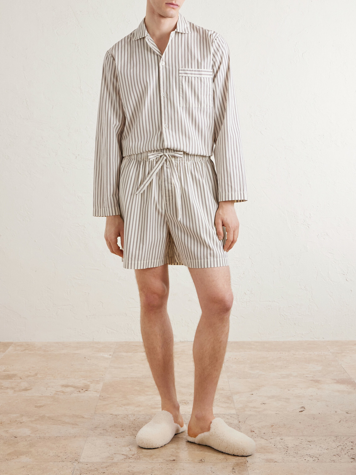 TEKLA - Striped Cotton-Poplin Pyjama Set - Neutrals