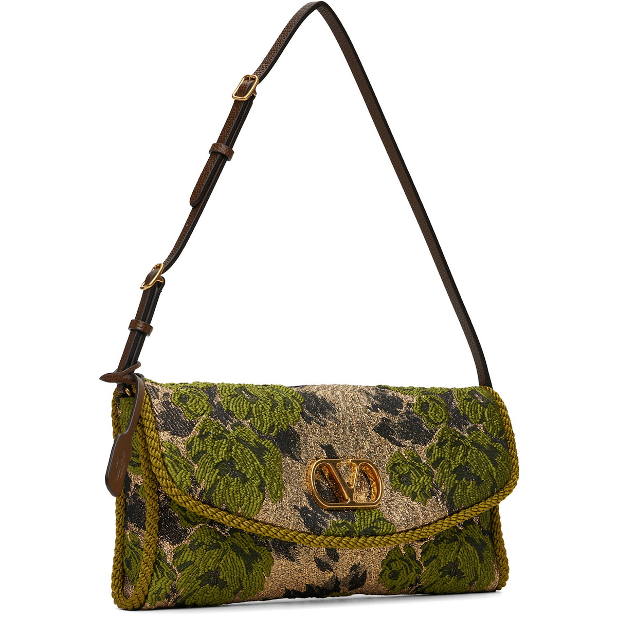 Valentino Garavani Green & Gold Devain Small Shoulder Bag