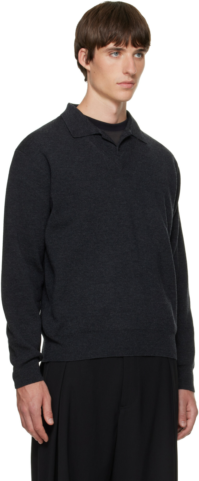 Solid Homme Gray Spread Collar Wool Polo