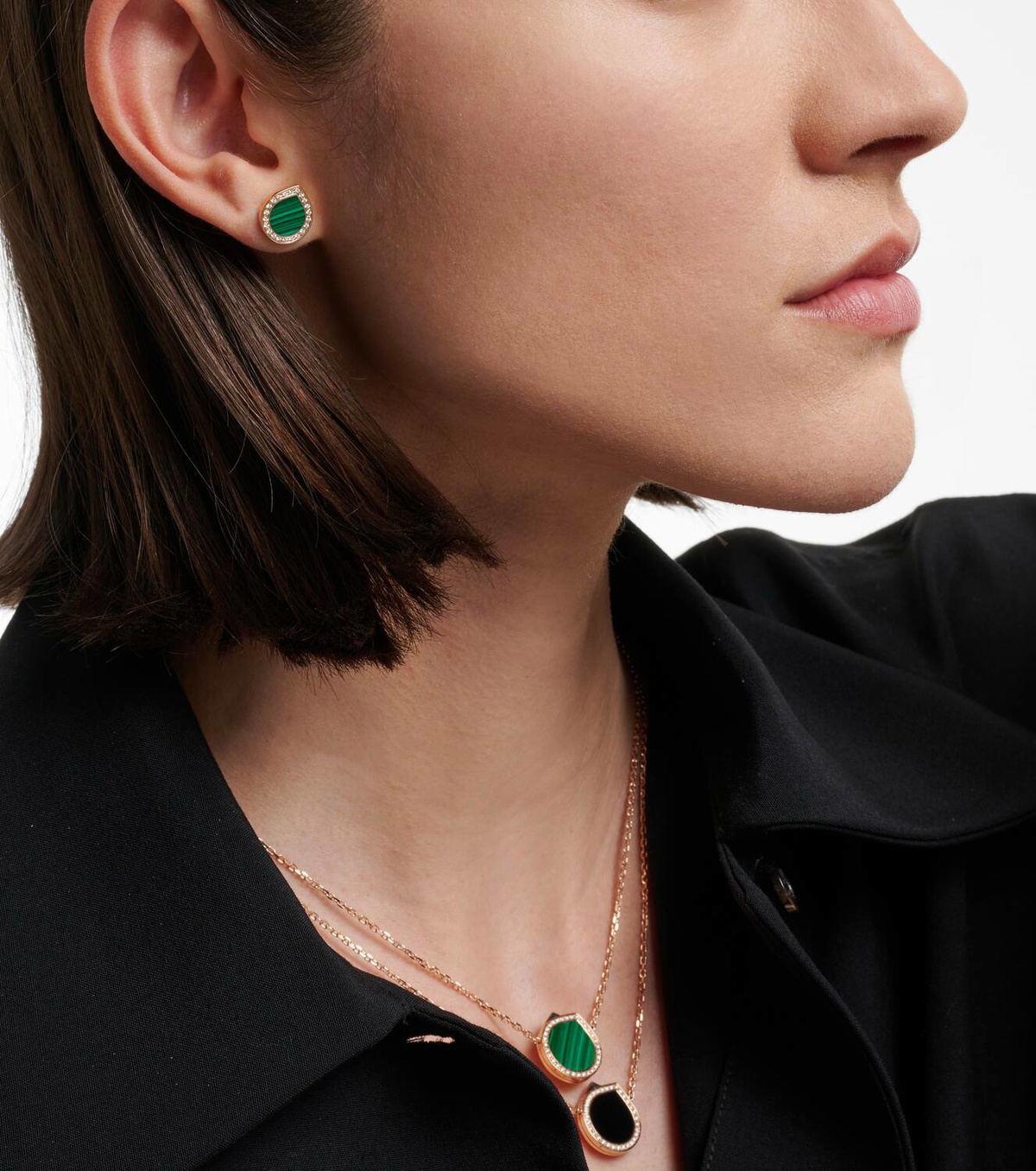 Repossi 18kt rose gold single earring with malachite and diamonds