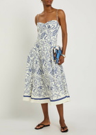 Simkhai Analise Printed Linen-blend Midi Dress Blue