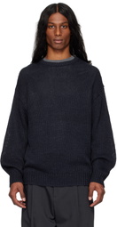 YLÈVE Navy European Linen Silk Basque Knit Sweater