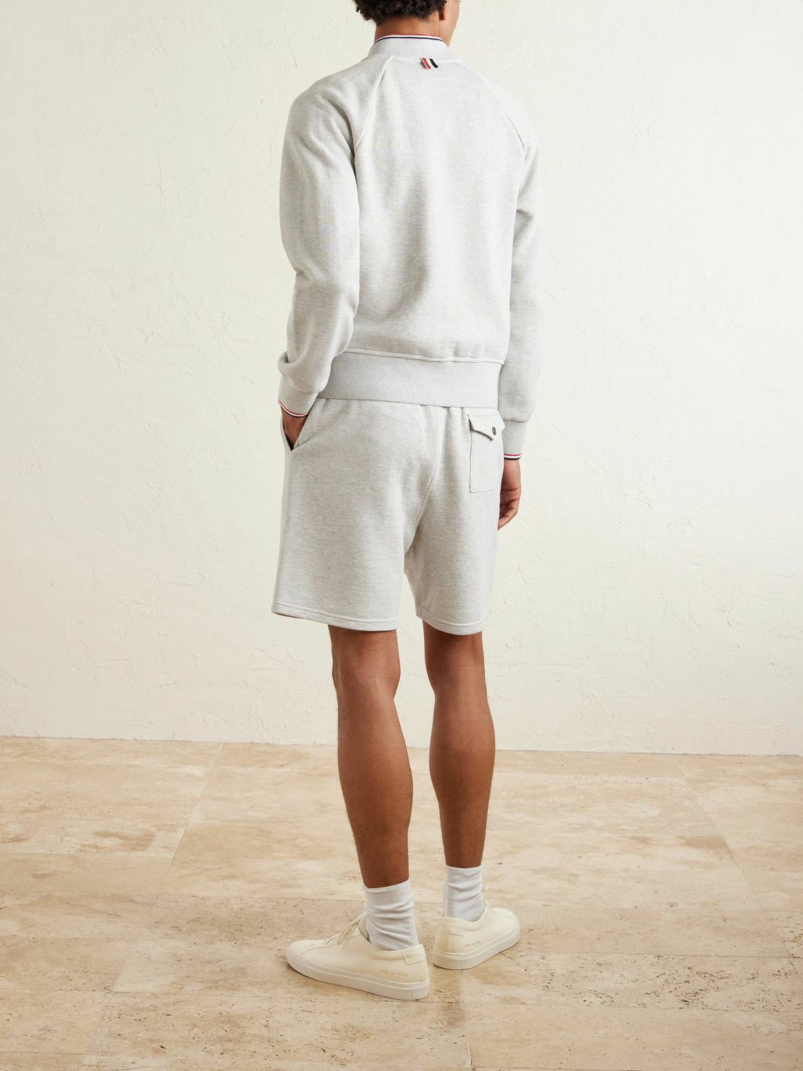 Thom Browne - Logo-Appliquéd Striped Cotton-Piqué Bomber Jacket - Gray