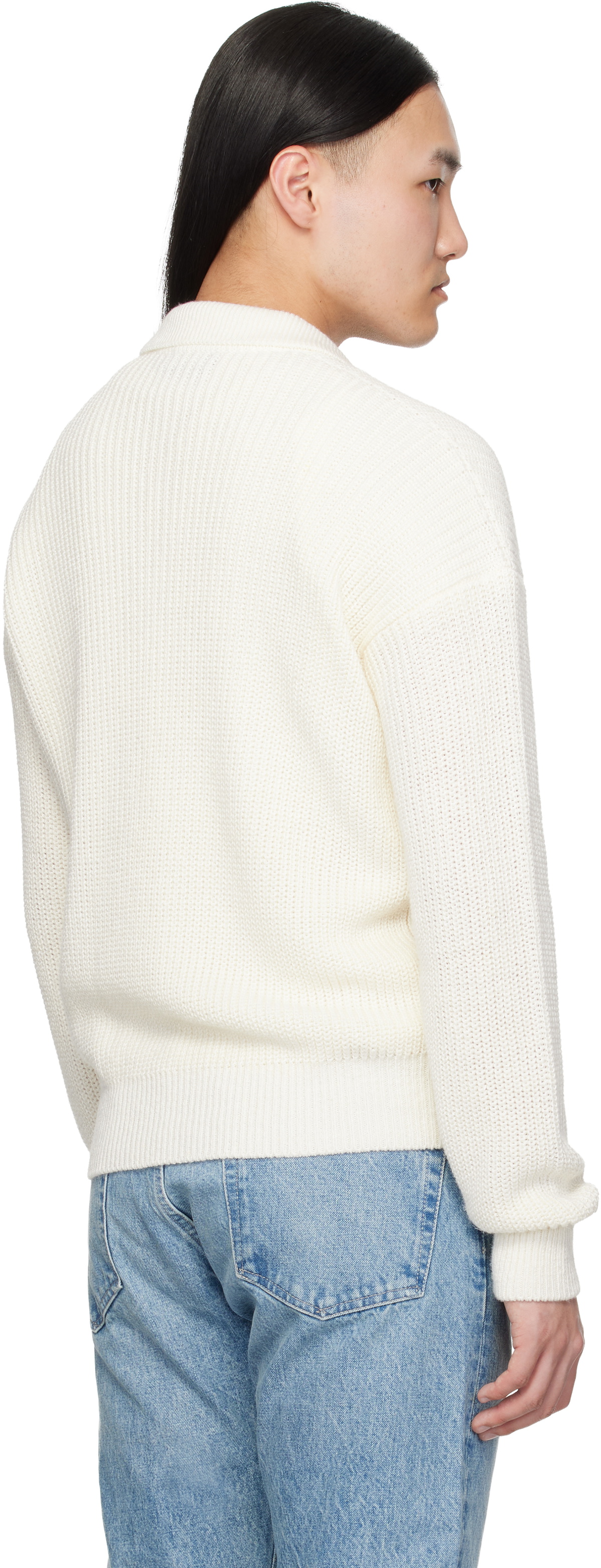 Ralph Lauren Purple Label White Silk Linen Polo Sweater