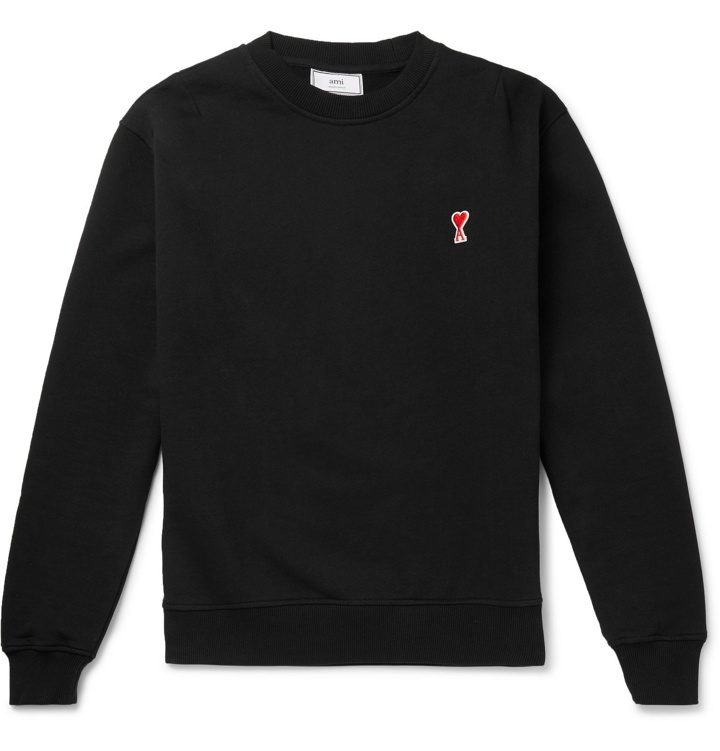 Photo: AMI - Logo-Appliquéd Loopback Cotton-Jersey Sweatshirt - Black
