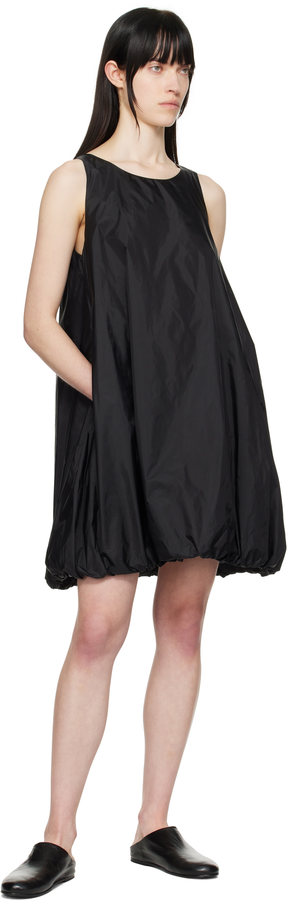 AMOMENTO Black Nylon Volume Minidress