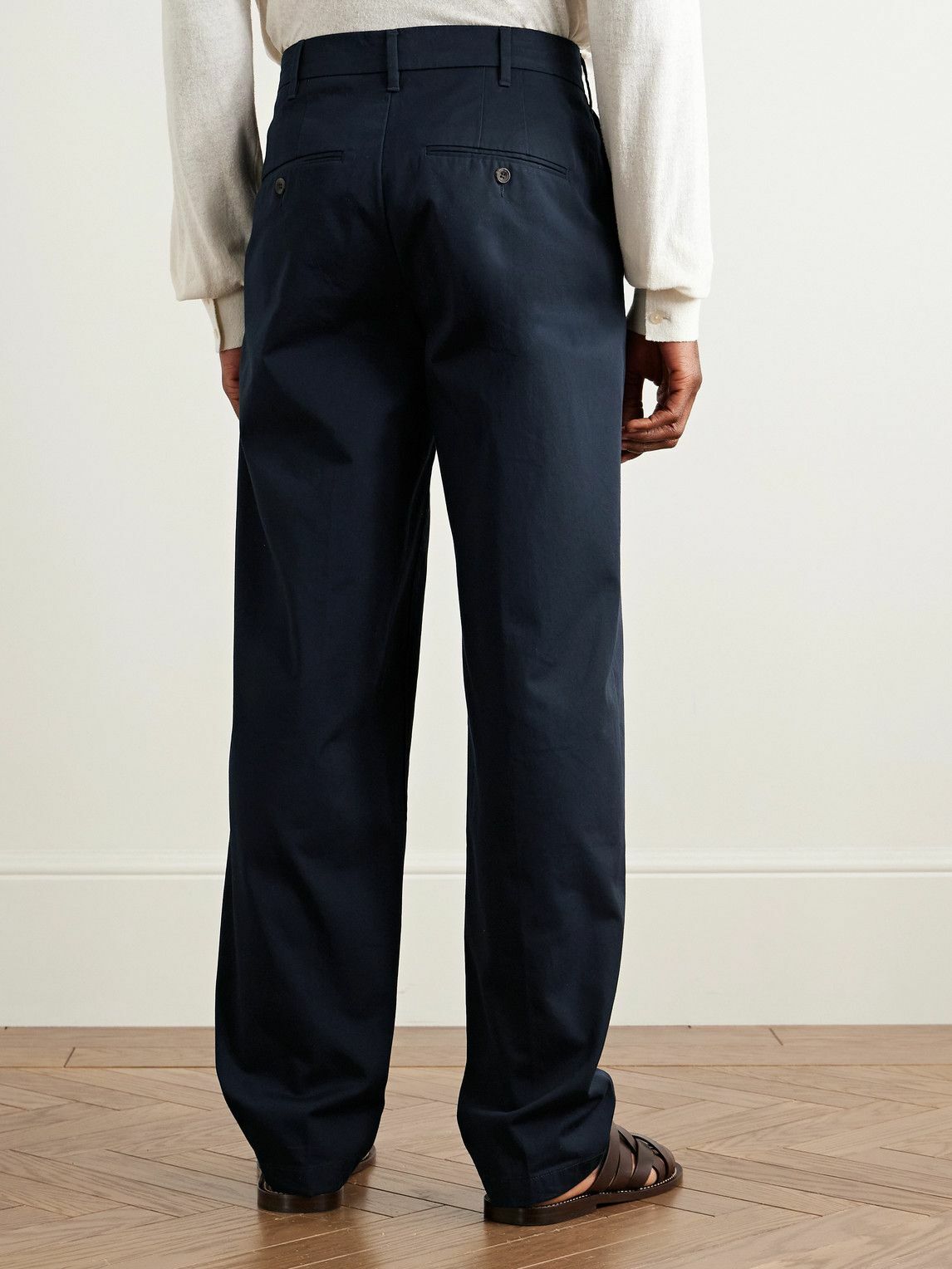 Richard James - Straight-Leg Pleated Cotton-Twill Trousers - Blue