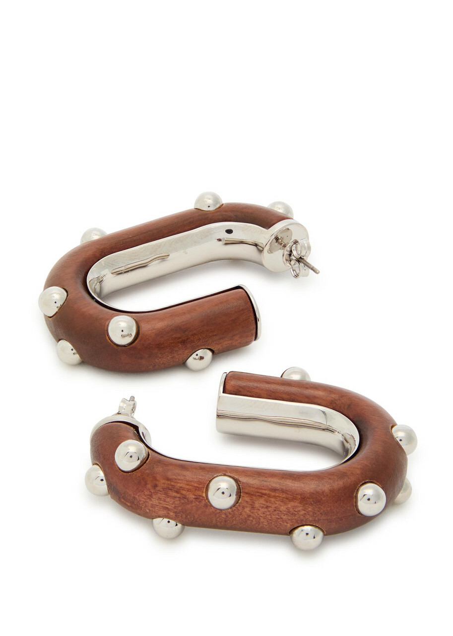 Rabanne Boucle D' Oreill Studded Wood Earrings - Silver - One Size