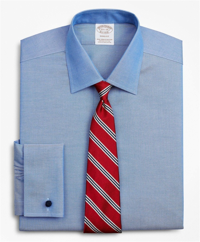 Photo: Brooks Brothers Men's Stretch Soho Extra-Slim-Fit Dress Shirt, Non-Iron Pinpoint Ainsley Collar French Cuff | Blue