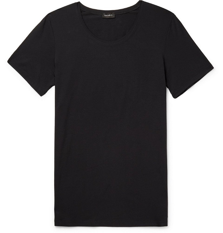 Photo: Hanro - Slim-Fit Mercerised Stretch-Cotton Jersey T-Shirt - Black