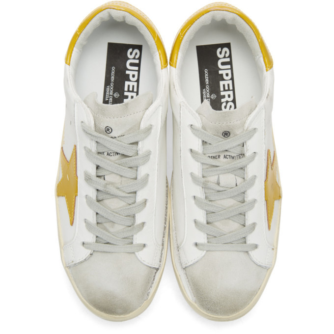 Golden Goose White and Yellow Superstar Sneakers Golden