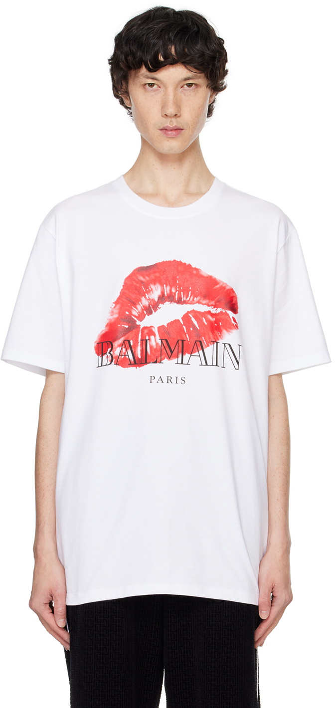 Balmain White Relaxed Kiss Print T-shirt Balmain