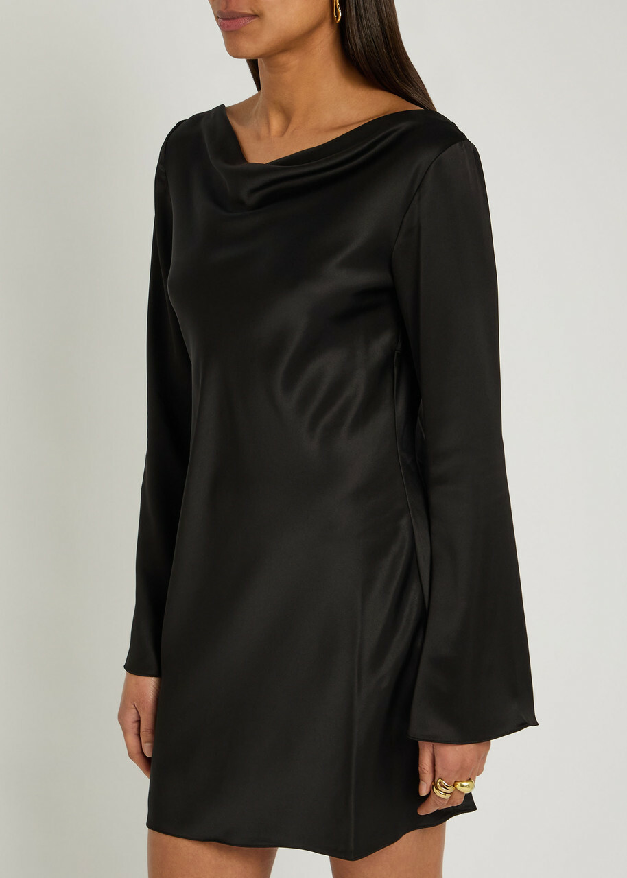 Reformation Pike Draped Satin Mini Dress Black