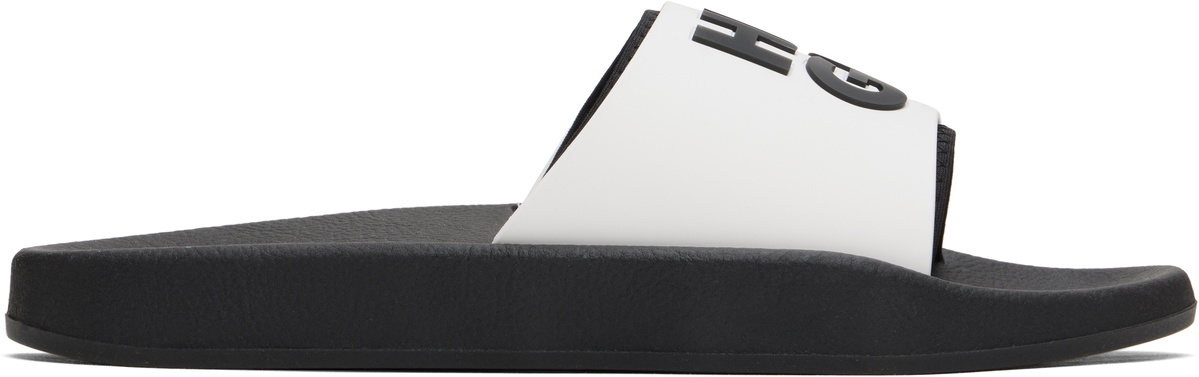 Hugo White & Black Logo-Branded Straps Pool Slides