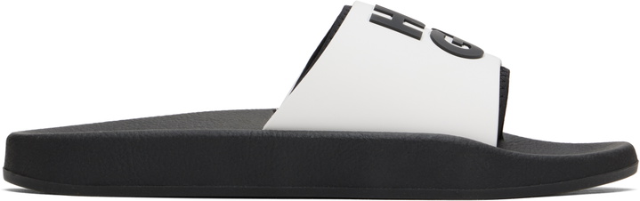 Photo: Hugo White & Black Logo-Branded Straps Pool Slides