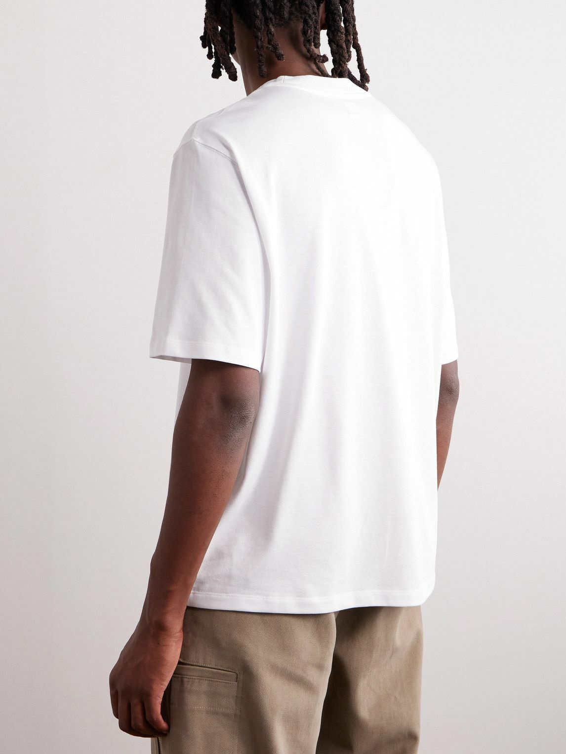 AMI PARIS - Logo-Embroidered Organic Cotton-Jersey T-Shirt - White AMI