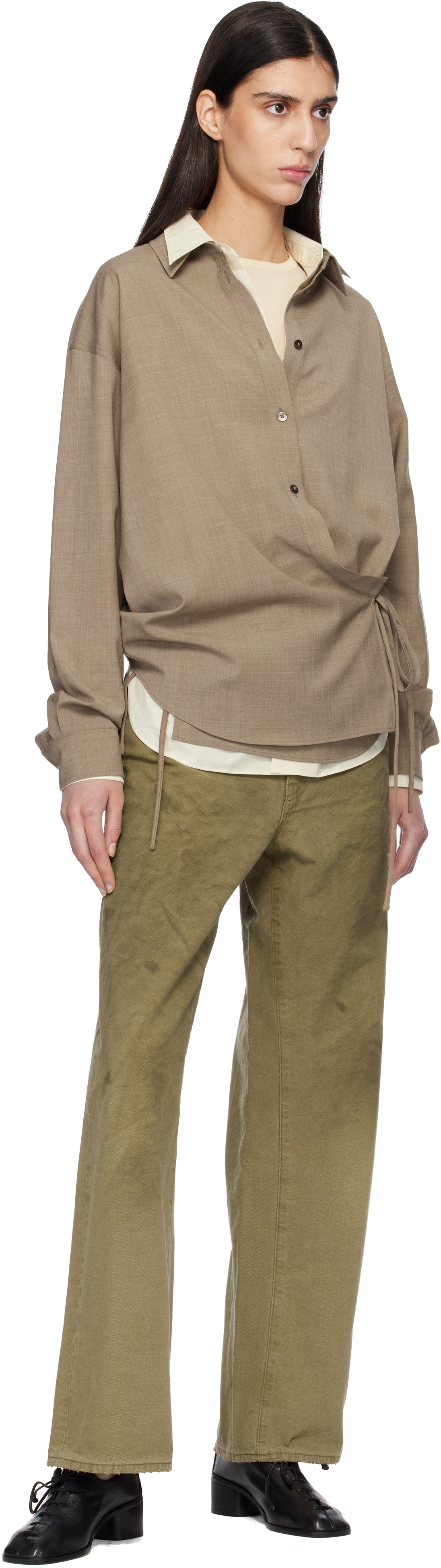 ssstein Beige Sulfur Dyed Oxford Vintage Wide Jeans
