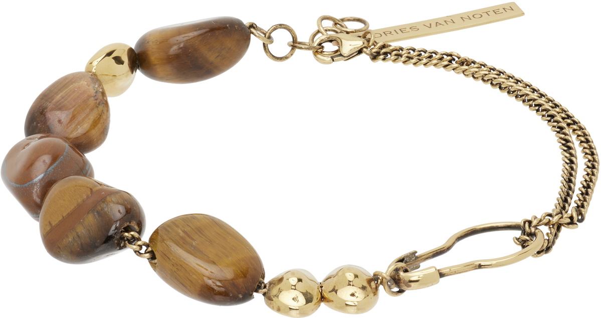 Dries Van Noten Gold & Brown Stone Chain Bracelet Dries Van Noten